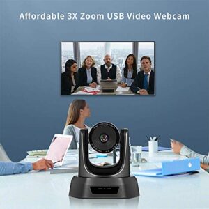 Video Conference Camera 3X Optical Zoom Full HD 1080p HD-SDI HDMI USB PTZ Conference Room Camera for Business Meetings and Conference Microphone Omnidirectional Spaeker