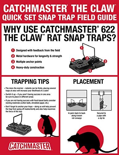 Catchmaster The Claw Quick Set Rat Snap Trap 6-Pk, Mouse Traps Indoor for Home, Reusable Rodent Killer for House, Outdoor Critter Catcher, Eco Friendly Pest Control for Garage, Basement, & Kitchen