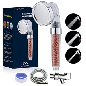 junisel filter shower head high pressure with hose and bracket, mineral balls ionic shower head for skin & hair health, water saving handheld 3 modes pressure shower for a novel skin spa experience