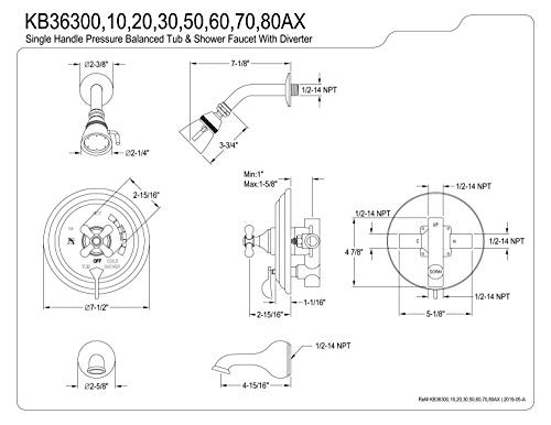 Kingston Brass KB36370AX Restoration Tub and Shower Faucet, Brushed Brass 7.13 x 7.5 x 4.94