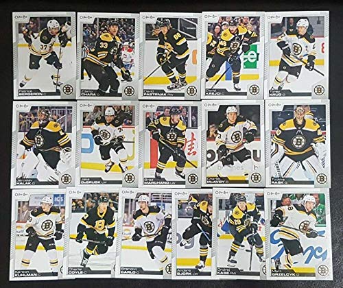 2020-21 O-Pee-Chee OPC Boston Bruins Base Team Set of 16 Cards: #43 Patrice Bergeron #98 Ondrej Kase #108 David Pastrnak #185 Matt Grzelcyk #197 Torey Krug #198 Jaroslav Halak #255 Jake DeBrusk #333 Brad Marchand #340 Charlie McAvoy #351 Brandon Carlo #37