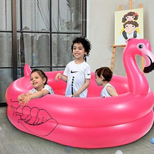 Kiddie Pool, Inflatable Pool, Flamingo Swimming Pool with Inflatable Soft Floor for Outdoor, Indoor, Backyard (60 in)