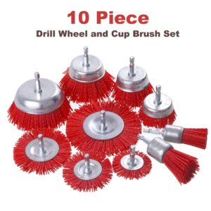 Rocaris 10 Pack Nylon Filament Abrasive Wire Brush Wheel & Cup Brush Set with 1/4 Inch Hex Shank, for Removal of Rust/Corrosion/Paint