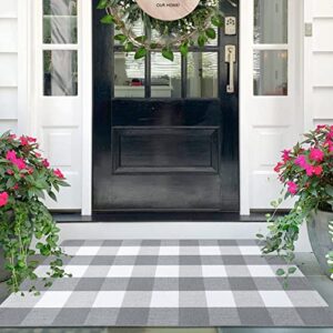 iohouze buffalo plaid checkered rug -27.5" x 43" front door mats, washable rug for front porch decor, spring summer welcome mats outdoor, gray white rug for farmhouse/entryway/home entrance