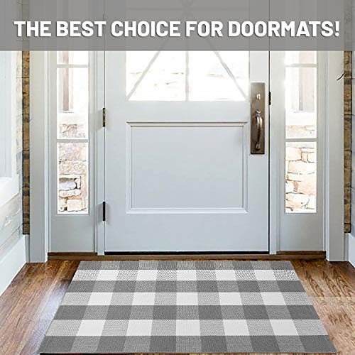 IOHOUZE Buffalo Plaid Checkered Rug -27.5" X 43" Front Door Mats, Washable Rug for Front Porch Decor, Spring Summer Welcome Mats Outdoor, Gray White Rug for Farmhouse/Entryway/Home Entrance