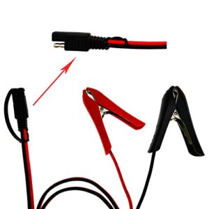 [Updated Version] 3.2FT Battery Clip-on Crocodile Clamps to SAE Connector, 14AWG Solar Charger Extension Cable/Power Supply Aux Adapter/Red & Black Connecting Alligator Clips Charging Wire