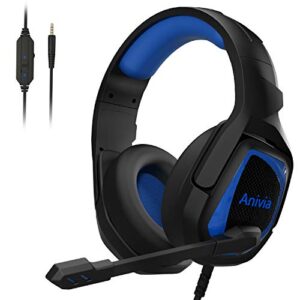 anivia gaming headset xbox one headset with noise canceling mic over ear headphones compatible with pc, ps4, xbox one controller mh602 blue