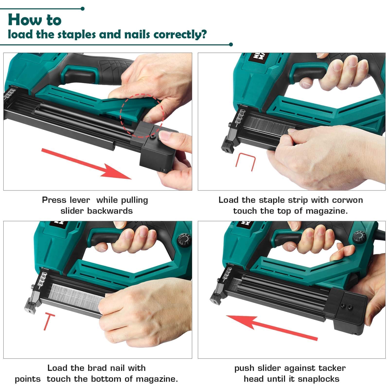 Electric Brad Nailer（1/4'' Narrow Crown Staples 400pcs and Nails 100pcs Included) and Variable Temperature Heat Gun with LCD Digital Display and 6 Nozzles Attachments