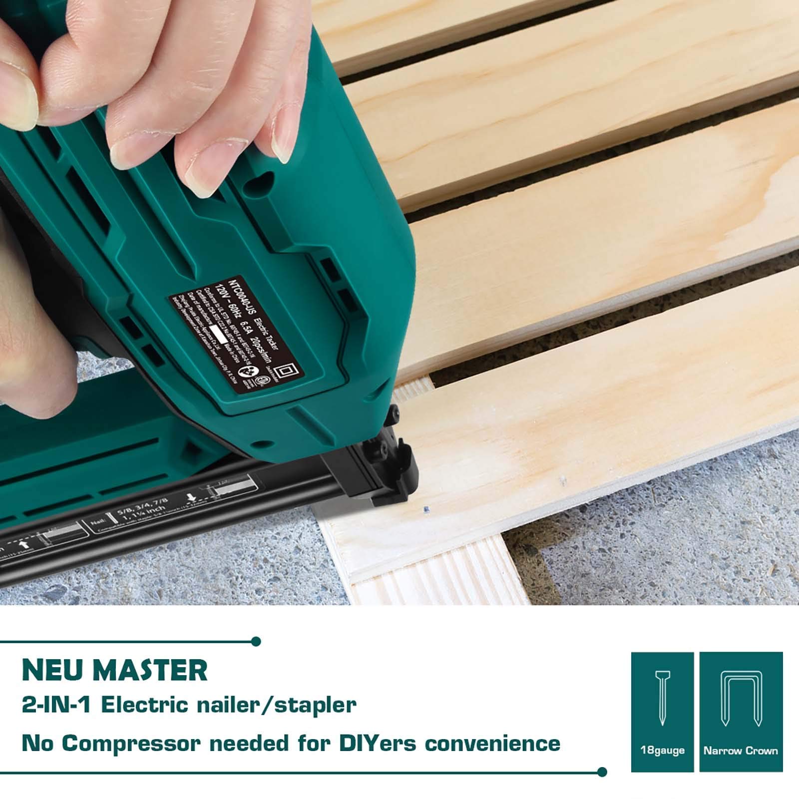 Electric Brad Nailer（1/4'' Narrow Crown Staples 400pcs and Nails 100pcs Included) and Variable Temperature Heat Gun with LCD Digital Display and 6 Nozzles Attachments