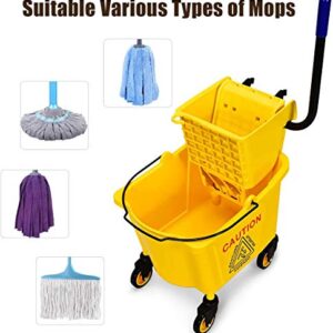 Byroce Commercial Mop Bucket, 26 Quart Capacity, Side Press Cleaning Wringer, Portable Trolley On Wheels, All-in-One Tandem Floor Cleaning Wavebrake, Ideal for Household, Commercial, Restaurant