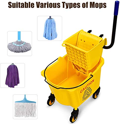 Byroce Commercial Mop Bucket, 26 Quart Capacity, Side Press Cleaning Wringer, Portable Trolley On Wheels, All-in-One Tandem Floor Cleaning Wavebrake, Ideal for Household, Commercial, Restaurant