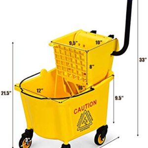 Byroce Commercial Mop Bucket, 26 Quart Capacity, Side Press Cleaning Wringer, Portable Trolley On Wheels, All-in-One Tandem Floor Cleaning Wavebrake, Ideal for Household, Commercial, Restaurant