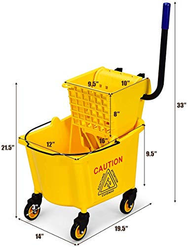 Byroce Commercial Mop Bucket, 26 Quart Capacity, Side Press Cleaning Wringer, Portable Trolley On Wheels, All-in-One Tandem Floor Cleaning Wavebrake, Ideal for Household, Commercial, Restaurant