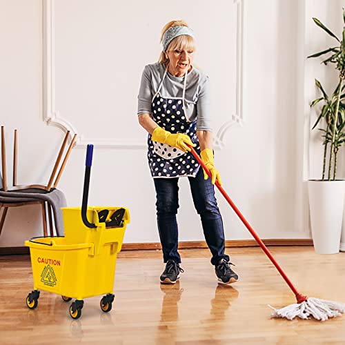 Byroce Commercial Mop Bucket, 26 Quart Capacity, Side Press Cleaning Wringer, Portable Trolley On Wheels, All-in-One Tandem Floor Cleaning Wavebrake, Ideal for Household, Commercial, Restaurant
