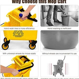 Byroce Commercial Mop Bucket, 26 Quart Capacity, Side Press Cleaning Wringer, Portable Trolley On Wheels, All-in-One Tandem Floor Cleaning Wavebrake, Ideal for Household, Commercial, Restaurant