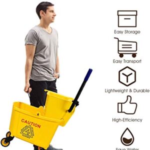 Byroce Commercial Mop Bucket, 26 Quart Capacity, Side Press Cleaning Wringer, Portable Trolley On Wheels, All-in-One Tandem Floor Cleaning Wavebrake, Ideal for Household, Commercial, Restaurant