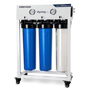 ispring cro1000 4-stage tankless commercial reverse osmosis water filtration system, for house, restaurant, small business, and light industrial use,1000 gpd high flow, upgraded size filters