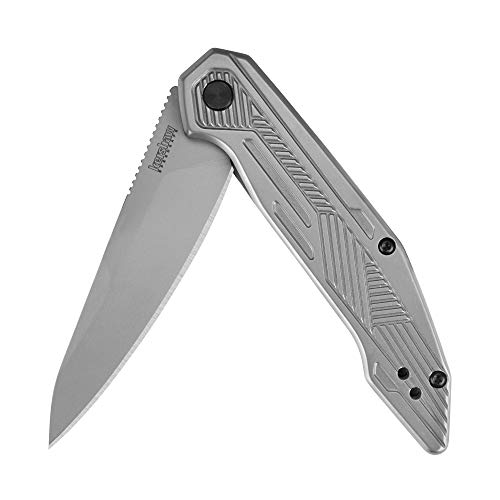 Kershaw Terran EDC Pocket Knife, 3.125" 8Cr13MoV Steel Drop Point Blade, Assisted Flipper Folding Knife,Silver