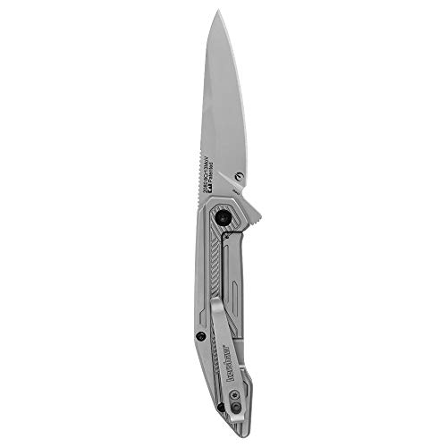 Kershaw Terran EDC Pocket Knife, 3.125" 8Cr13MoV Steel Drop Point Blade, Assisted Flipper Folding Knife,Silver