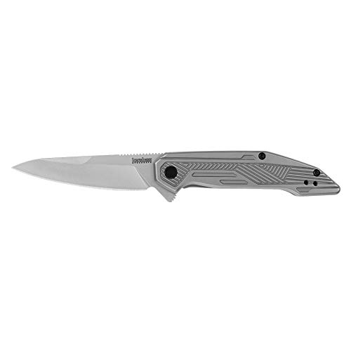 Kershaw Terran EDC Pocket Knife, 3.125" 8Cr13MoV Steel Drop Point Blade, Assisted Flipper Folding Knife,Silver