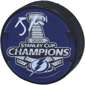 brayden point tampa bay lightning 2020 stanley cup champions autographed 2020 stanley cup champions logo hockey puck - autographed nhl pucks