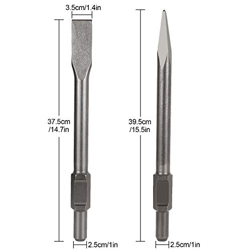 Jack Hammer Drill Bit Set 12 inch Demolition Hammer Drill Flat Tip and Bull Point Chisels for Demolition and Concrete Breaker