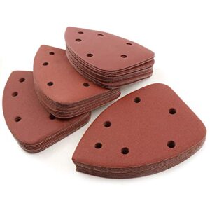 mouse detail sander sandpaper, 60 pcs palm mouse sander pads, 6 holes hook and loop triangle sandpaper (180/240/320/400 grit) -15 pcs for each grit