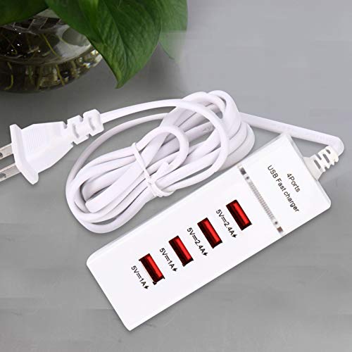 Scicalife Desktop USB Charging Station 4 Ports USB Charger Portable Fast Charging Surge Protector Power Strip for Smartphone Tablet Laptop Computer(White,US Plug)