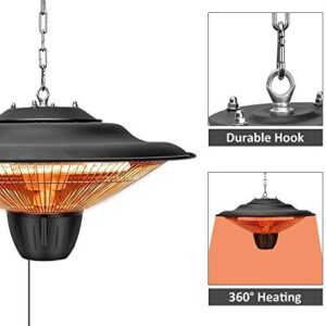 QSCZZ 1500W Electric Heater Patio Balcony Ceiling Hanging Infrared Halogen Heaters,Two Power Settings