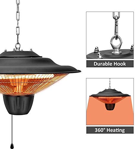 QSCZZ 1500W Electric Heater Patio Balcony Ceiling Hanging Infrared Halogen Heaters,Two Power Settings