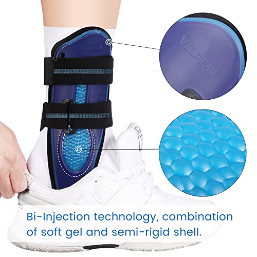 Velpeau Ankle Support Brace for Men & Women, Ankle Stabilizer, Stirrup Splint for Sprains, Tendonitis, Volleyball, Basketball, Sprained Ankle, Reversible Left & Right Foots, One Size(Foam Pad, Blue)