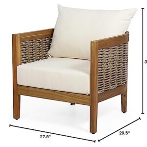 Christopher Knight Home Burchett Outdoor Acacia Wood Club Chairs with Cushions, Beige, Brown