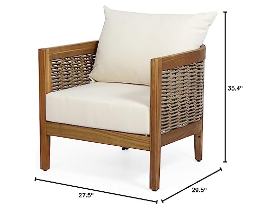 Christopher Knight Home Burchett Outdoor Acacia Wood Club Chairs with Cushions, Beige, Brown