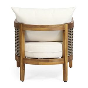 Christopher Knight Home Burchett Outdoor Acacia Wood Club Chairs with Cushions, Beige, Brown