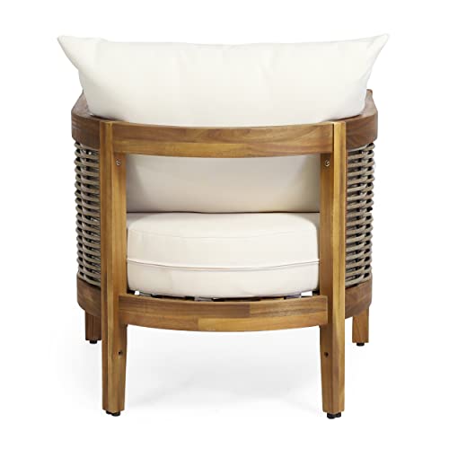 Christopher Knight Home Burchett Outdoor Acacia Wood Club Chairs with Cushions, Beige, Brown