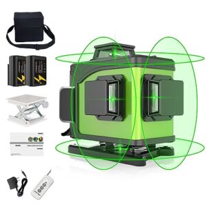 kinavel laser level 4x360 self leveling 16 lines green beam 4d cross professional line laser tool pulse mode for construction tiling picture hanging with 2 batteries, remote controller, lifting base