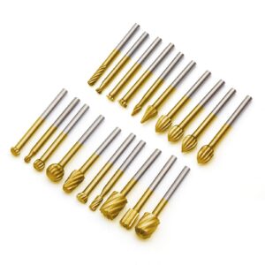 20pcs Rotary Bits Burr Set with 1/8 inch Shank for DIY Woodworking, Carving, Engraving, Drilling.