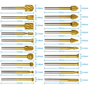 20pcs Rotary Bits Burr Set with 1/8 inch Shank for DIY Woodworking, Carving, Engraving, Drilling.