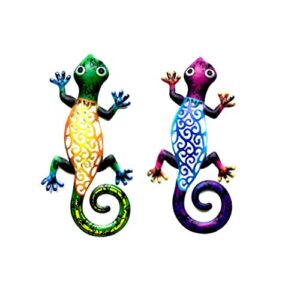 metal gecko wall decor art set of 2 hanging for outdoor backyard porch home patio lawn fence decorations wall sculptures