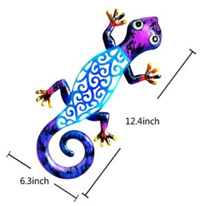 Metal Gecko Wall Decor Art Set of 2 Hanging for Outdoor Backyard Porch Home Patio Lawn Fence Decorations Wall Sculptures