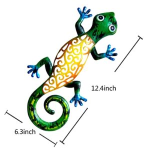 Metal Gecko Wall Decor Art Set of 2 Hanging for Outdoor Backyard Porch Home Patio Lawn Fence Decorations Wall Sculptures