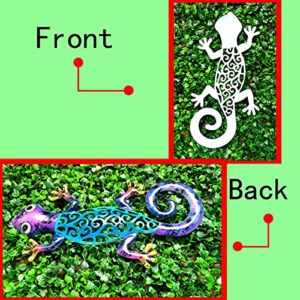 Metal Gecko Wall Decor Art Set of 2 Hanging for Outdoor Backyard Porch Home Patio Lawn Fence Decorations Wall Sculptures