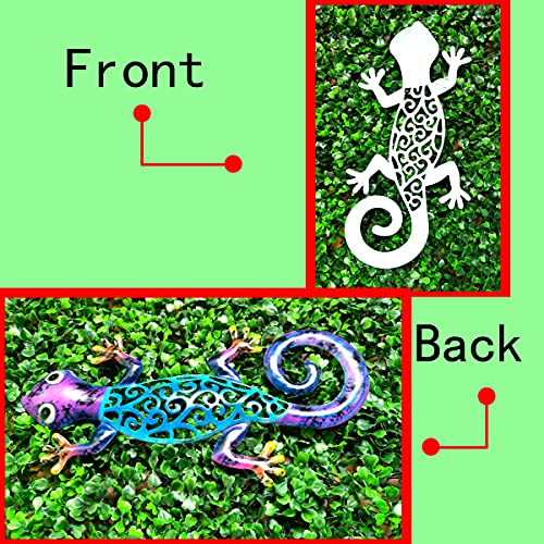 Metal Gecko Wall Decor Art Set of 2 Hanging for Outdoor Backyard Porch Home Patio Lawn Fence Decorations Wall Sculptures