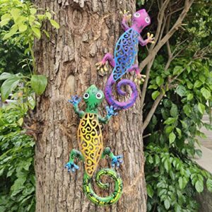 Metal Gecko Wall Decor Art Set of 2 Hanging for Outdoor Backyard Porch Home Patio Lawn Fence Decorations Wall Sculptures