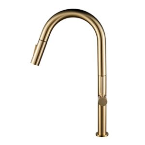 fine fixtures pull down single handle kitchen faucet satin brass