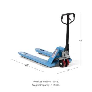 Titan Attachments Hand Pallet Jack Truck, 48" L x 27" W, 5,500 LB Capacity, Blue