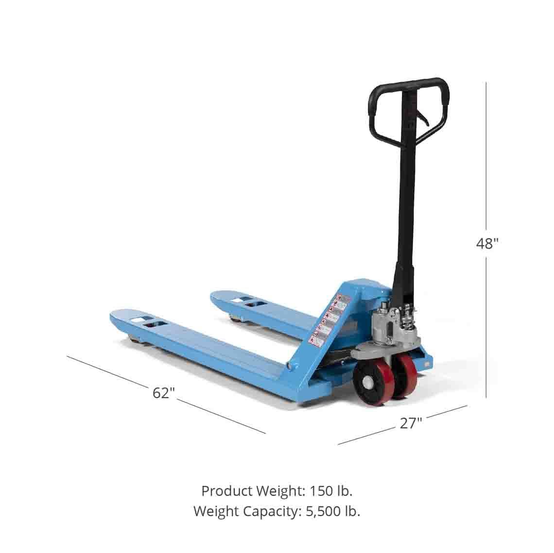 Titan Attachments Hand Pallet Jack Truck, 48" L x 27" W, 5,500 LB Capacity, Blue