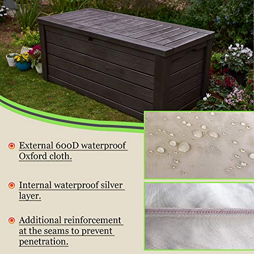 LOZOXO Patio Deck Box Cover, 54" Storage Box Cover for Outside, Outdoor Waterproof Deck Box/Storage Ottoman Bench Cover Fits up to 54" W x 27" D x 27" H khaki