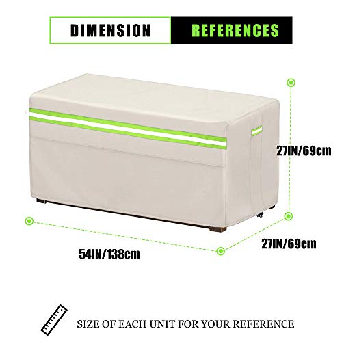 LOZOXO Patio Deck Box Cover, 54" Storage Box Cover for Outside, Outdoor Waterproof Deck Box/Storage Ottoman Bench Cover Fits up to 54" W x 27" D x 27" H khaki