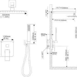 JingGang Matte Black Shower System 12 Inch Bathroom Luxury Rain Mixer Shower Combo Set Wall Mounted Rainfall Shower Head and Handheld System Shower Faucet Set Rough-in Valve Body and Trim Included